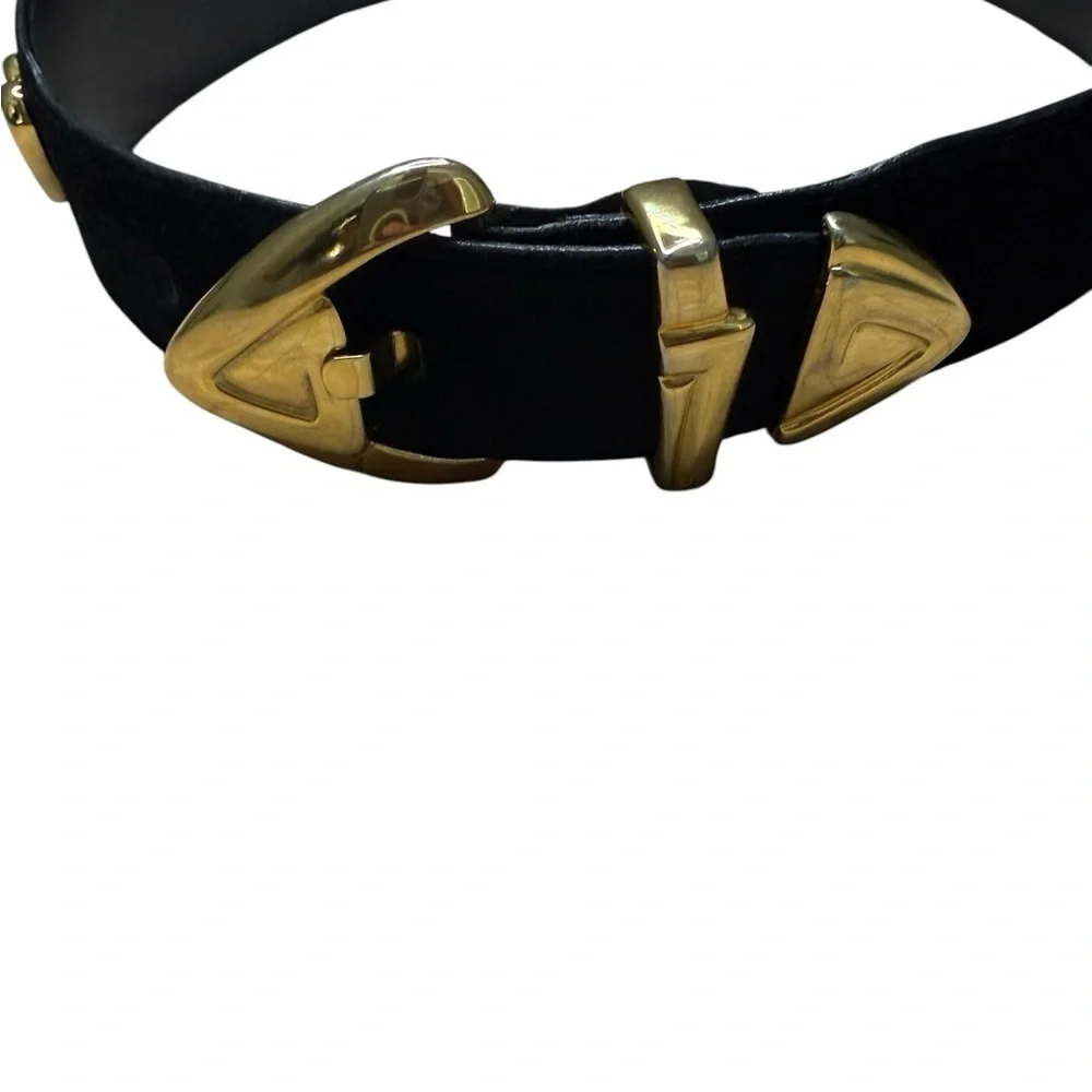 Vintage Escada Suede Leather Heart Black and Gold Women's Belt